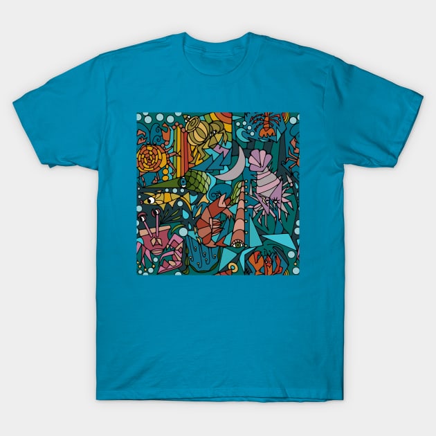 Cubist Crustacean Critters T-Shirt by Slightly Unhinged